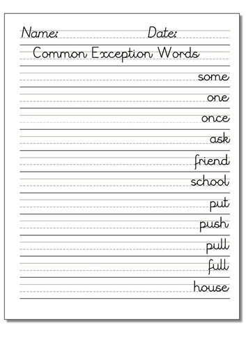 year 1 common exception words handwriting for left handers