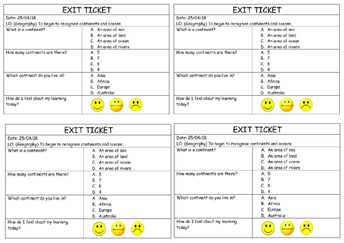 Geography Exit Ticket KS1