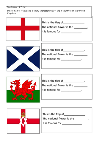 Year 1- Geography UK Flag Activity