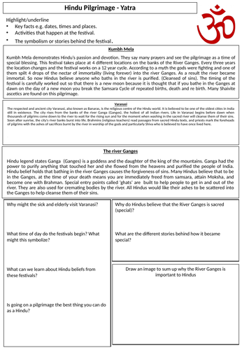 Hindu Pilgrimage worksheet