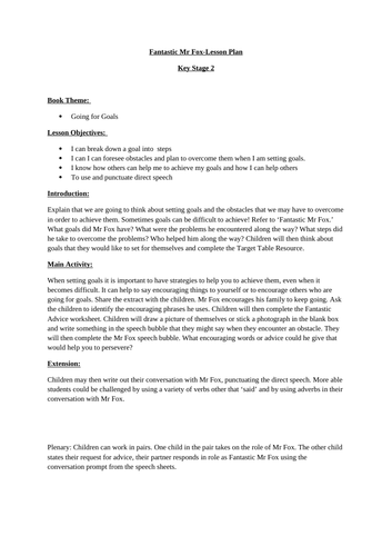 Fantastic Mr Fox-Going for Goals PSHE