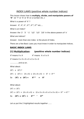 Index laws positive whole number indices (9-1)