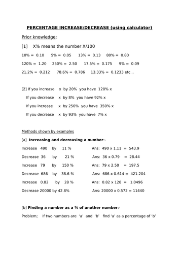 Percentage increase/decrease by calculator (9-1)