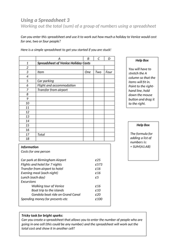 Using Spreadsheets 3 Using the SUM formula