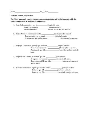 present subjunctive practice