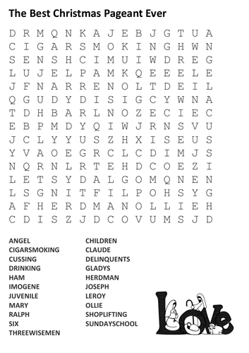 The Best Christmas Pageant Ever Word Search