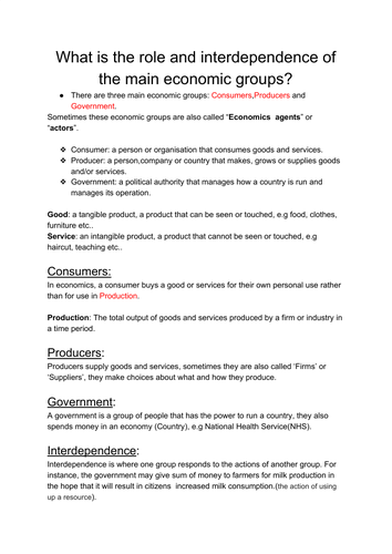 Main economic groups and FOP