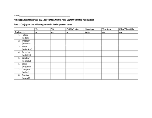 ar verbs present tense practice worksheet