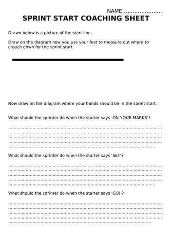 Sprint start coaching sheet