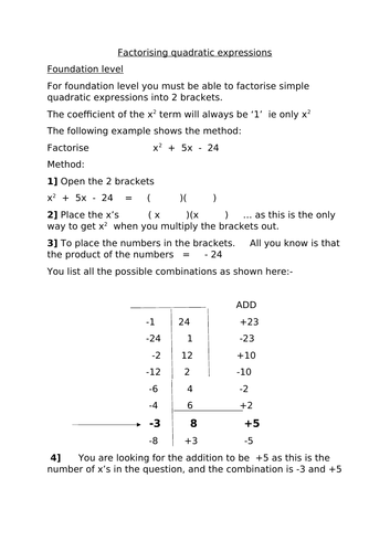 Factorising quadratics into brackets (9-1)