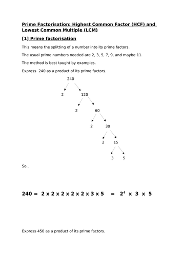 Prime factorisation HCF and LCM (9-1)