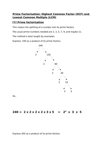 Prime factorisation HCF LCM Higher Numbers (9-1)