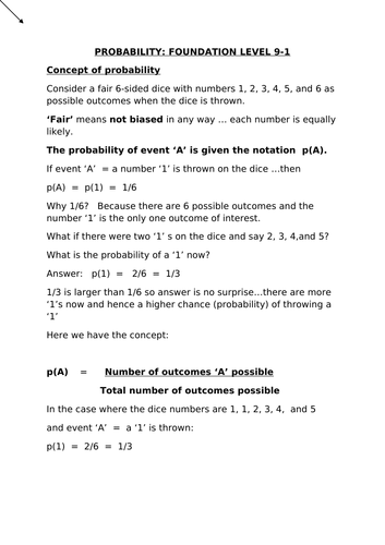 Probability Foundation Level (9-1)