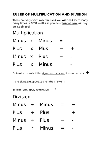 Rules of multiplication and division (9-1)