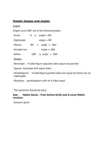 Simple shapes and angles (9-1)