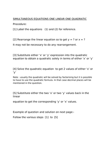 Simultaneous equations with quadratic GCSE.
