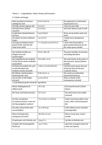 A level rubric theme 1 Jugendkultur