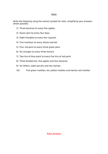 Year 6 Ratio - Using the symbol