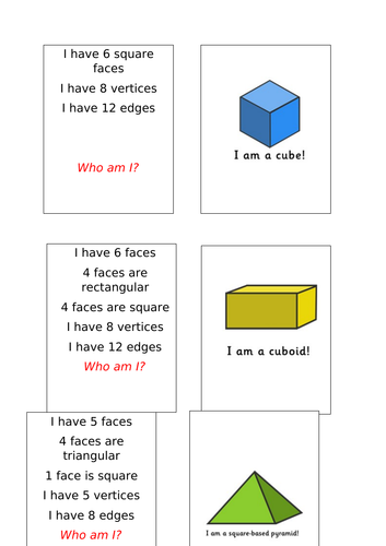 3d shapes -  Who am I?  Card  matching game