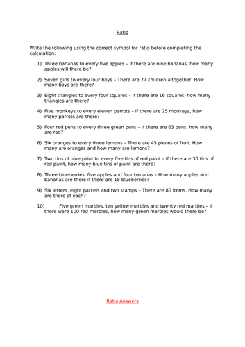 Year 6 Ratio - Calculating with ratio