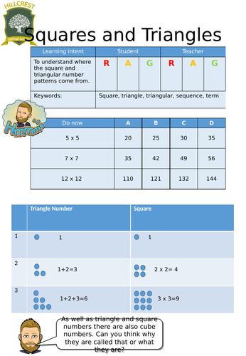 Triangular Numbers Worksheet Square And Triangle Numbers Teaching Resources Rhett Atkinson