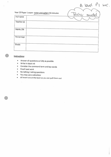 AQA A level Water and Carbon 2019 paper revision and model answers