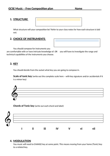 GCSE Music Free Composition Plan