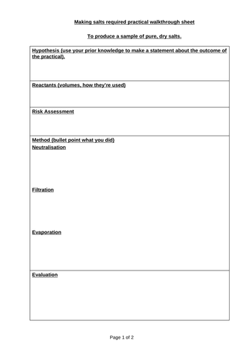Chemistry Req Practical templates & marking