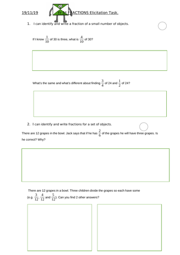 Fractions Elicitation task.- Year 4