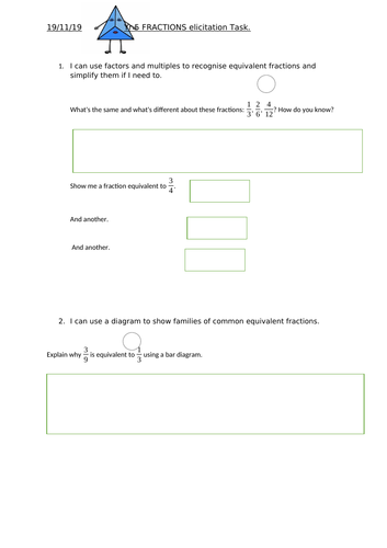 Fractions elicitation task Year 5