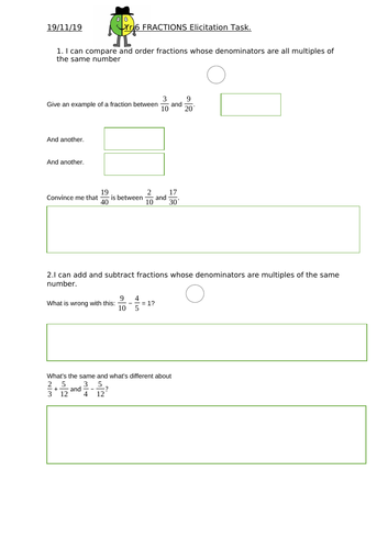Fractions elicitation task for year 6