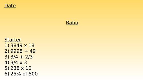 Year 6 Ratio Unit of Work