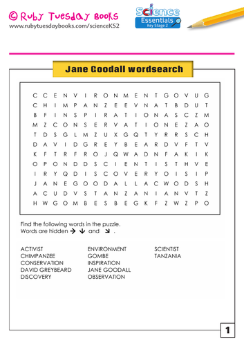 Jane Goodall Word Search