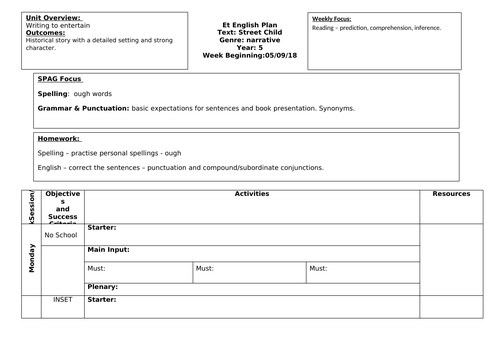 Street Child planning and resources Year 5