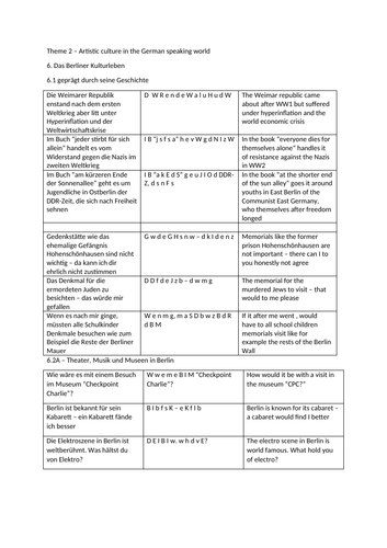 A level German theme 2 Berliner Kulturleben rubric