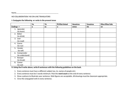 er verbs present tense practice