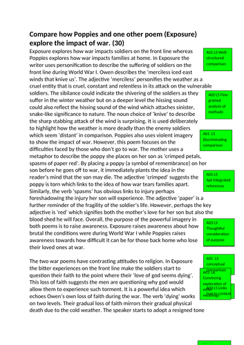 Poppies and Exposure Grade 9 model with examiner annotations