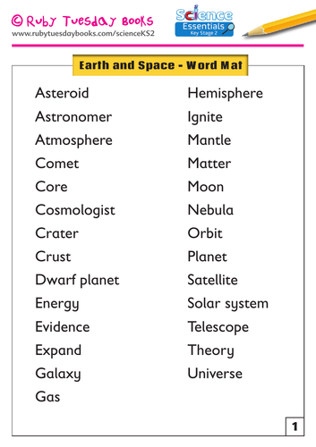 Earth and Space Word Mat
