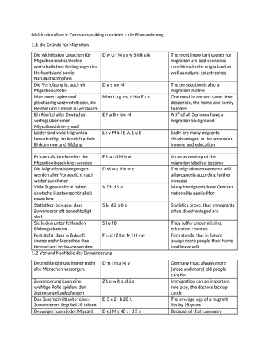 A level rubric die Einwanderung