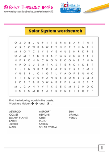 solar system science word search