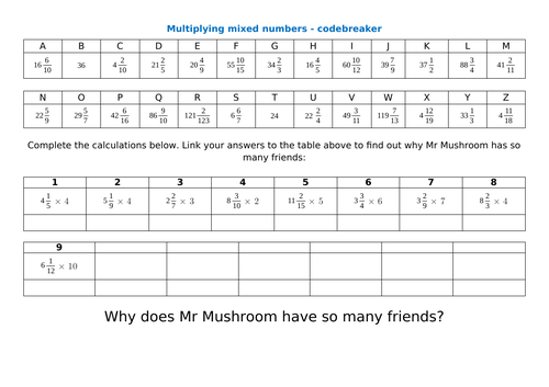 multiply mixed numbers by whole numbers (integers) - worksheets and challenges - Y5 & Y6