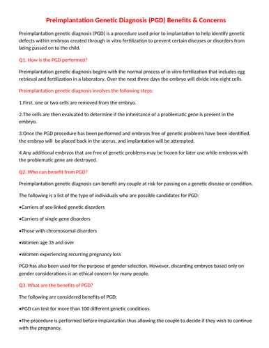 PRE IMPLANTATION GENETIC DIAGNOSIS