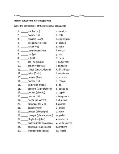 present subjunctive matching practice