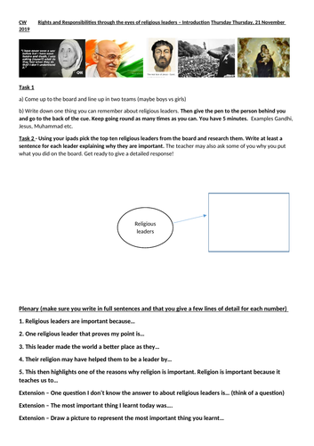 6 lessons - Unit of work - Including assessment - Lessons Religious Leaders Taught Us