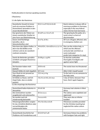 A level German rubric Rassismus