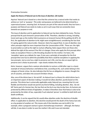 Applying Natural Law to abortion