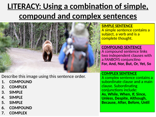 Using a combination of simple, compound and complex sentences in a description