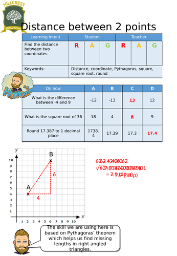 Distance between 2 coordinates worksheet