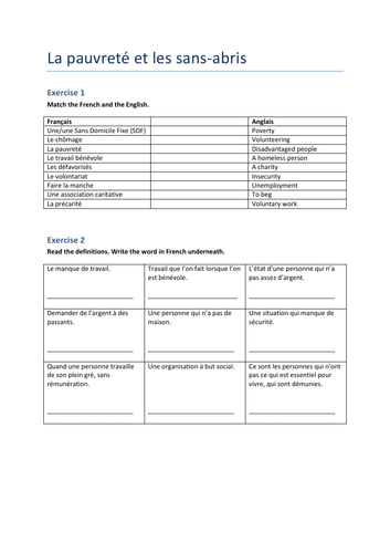GCSE French Reading and Writing: 'La Pauvreté et les sans-abris'