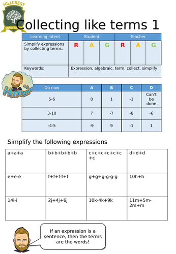 Simplifying Expressions Worksheet | Teaching Resources